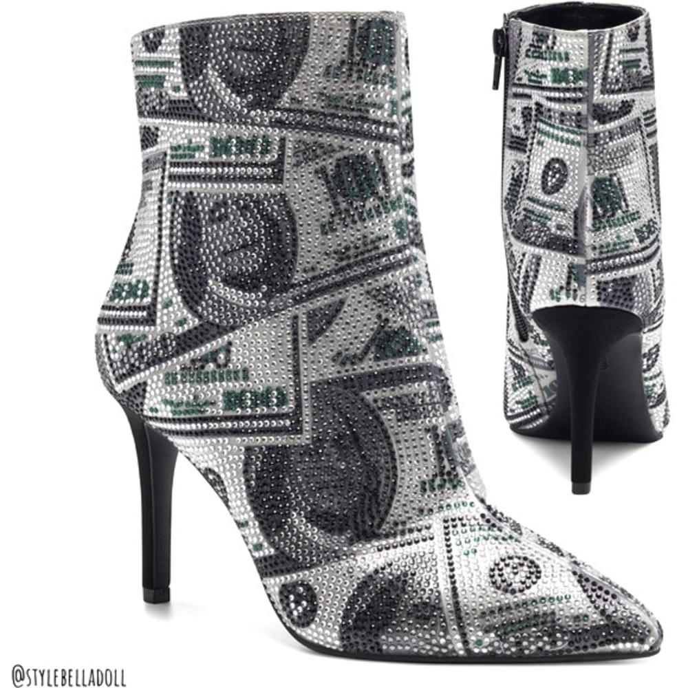 🆕 All About The Benjamins Money 💴 Bling Rhinestone Booties Boots